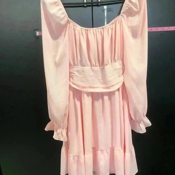 Exlura Tie Back/less Wedding Guest Mini, Lantern Sleeve Square Neck Ruffle,Flowy - Picture 4 of 14